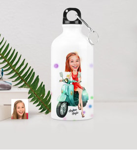 BK Gift Kişiye Özel Bayan Vespa Temalı Karikatürlü Metal Suluk 500 Ml