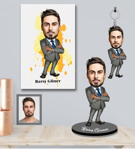 Kişiye Özel Öğretmen Karikatürlü 3 lü Hediye Seti Bay-6