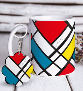 BK Gift Kişiye Özel Mondrian Beyaz Kupa ve Anahtarlık Hediye Seti-3 (Model 1)