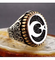 Nano Taşlı Ay Yıldız Erkek Gümüş Yüzük 6014707545560