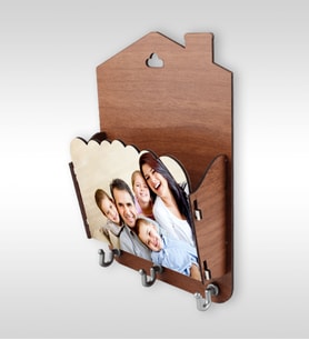 BK Gift Kişiye Özel Fotoğraflı Ahşap Zarflık ve Anahtarlık Askısı (Kahverengi)