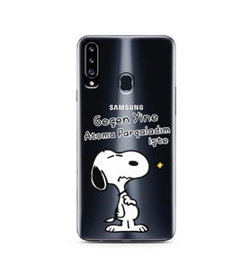 Snoopy Tasarımlı Süper Şeffaf Silikon Telefon Kılıfı Samsung A20s
