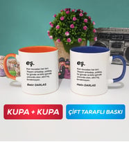 İkili Çiftlere Özel Eş Kupa Bardak Turuncu Lacivert