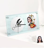 BK Gift Kişiye Özel Bayan Avukat Karikatürlü Masaüstü Cam Saat - 4 (Beyaz)