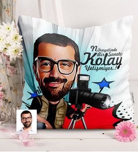 BK Gift Kişiye Özel Bay Fotoğraf Sanatçısı Karikatürlü  Yastık  1