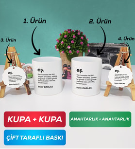 İkili Çiftlere Özel Eş Kupa Bardak Anahtarlık