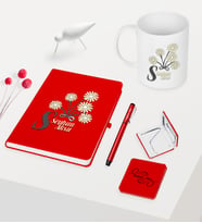 Kadınlar Gününe Özel Kırmızı Defter Kalem Kupa Ayna Seti - 15