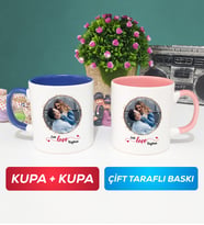 İkili Sevgiliye Sevgililer Günü Hediyesi 11 Kupa Bardak Lacivert Pembe