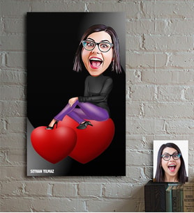 BK Gift Kişiye Özel Bayan Aşık Karikatür Ahşap Tablo - 1