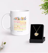 BK Gift Kişiye Özel Öğretmen Sözleri Beyaz Kupa ve Papatya Kolye Hediye Seti-1 (Model 1)