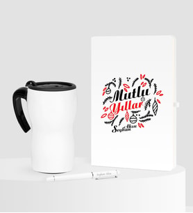 BK Gift Kişiye Özel Yılbaşı Mutlu Yıllar Temalı Beyaz Defter Kalem Termos Mug Seti - 4