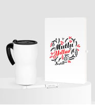 BK Gift Kişiye Özel Yılbaşı Mutlu Yıllar Temalı Beyaz Defter Kalem Termos Mug Seti - 4