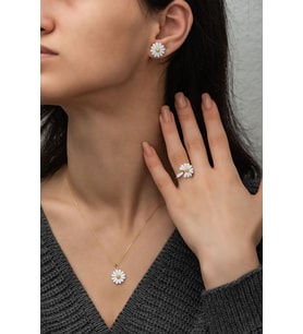 Papatya Silver 925 Ayar Gümüş Altın Kaplama Nano Mineli Papatya Set