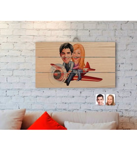BK Gift Kişiye Özel Sevgililer Karikatürlü Otantik Ahşap Palet Tablo-11