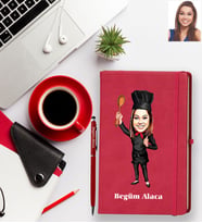 Kişiye Özel Aşçı Karikatürlü Kırmızı Defter Kalem Hediye Seti Bayan-4
