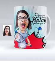 BK Gift Kişiye Özel Bayan Tenis Oyuncusu Karikatürlü Beyaz Kupa Bardak  1