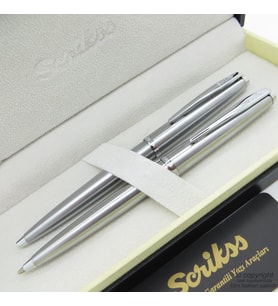 Scrikss 78M Krom Tükenmez Kalem + Versatil Kalem Set  Scrikss Kalem  İsme Özel Kalem  Hediyelik Kalem