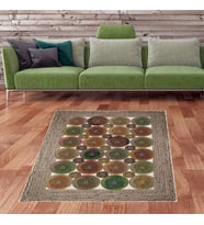 Jüt Hasır Kilim Görünümlü Dijital Baskılı Kaymaz Taban Yıkanabilir Modern Salon Halısı Antrasit (Yeşil)