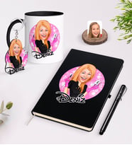BK Gift Kişiye Özel Kadın Güzellik Uzmanı Karikatürlü Siyah Defter Kalem Kupa ve Anahtarlık Hediye Seti-3 (Model 1)
