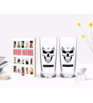 BK Gift Kişiye Özel Renkli Baskılı Erkek Kurukafa Tasarımlı İkili Rakı Bardağı ve Rakı Cep Kitabı Hediye Seti-1 (Model 1)
