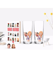 BK Gift Kişiye Özel Renkli Baskılı Sevgililer Karikatürlü İkili Rakı Bardağı ve Rakı Cep Kitabı Hediye Seti-30 (Model 1)