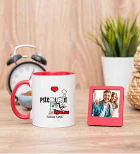 Psikoloji Öğretmeni Kırmızı Kupa Bardak ve Kırmızı Mini Fotoğraf Çerçevesi