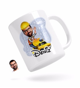 BK Gift Kişiye Özel Erkek Yol Mühendisi Karikatürlü Beyaz Kupa Bardak-1