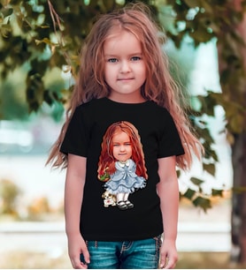BK Gift Kişiye Özel Kız Çocuk Karikatürlü Siyah T-Shirt-16 (Siyah)