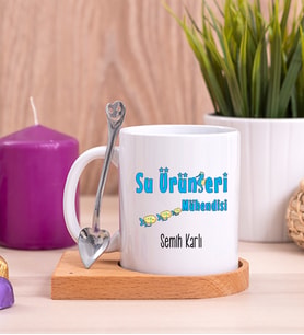 Su Ürünleri Mühendisi Ahşap Altlıklı Beyaz Kupa Bardak