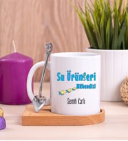 Su Ürünleri Mühendisi Ahşap Altlıklı Beyaz Kupa Bardak