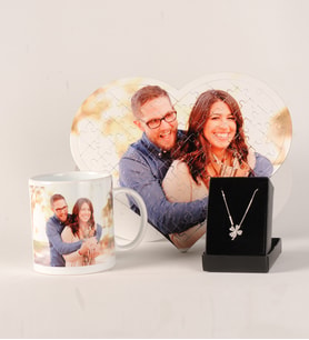 Kişiye Özel Fotoğraflı Kalpli Puzzle Kupa Ve Yonca Kolye