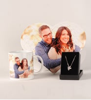 Kişiye Özel Fotoğraflı Kalpli Puzzle Kupa Ve Yonca Kolye