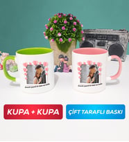 İkili Sevgiliye Sevgililer Günü Hediyesi 12 Kupa Bardak Yeşil Pembe