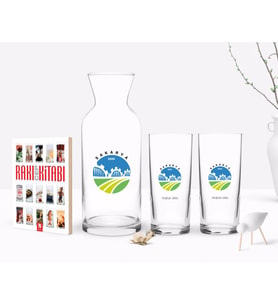 BK Gift Kişiye Özel Renkli Baskılı Sakarya Tasarımlı Turistik İkili Rakı Bardağı Karaf ve Cep Kitabı Hediye Seti-1 (Model 1)