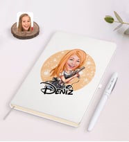 BK Gift Kişiye Özel Kadın Kuaför Karikatürlü Beyaz Defter ve Kalem Hediye Seti-2