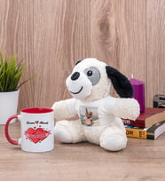 Sevgiliye Hediye Tarihli ve İsimli Kırmızı Kupa Bardak ve Peluş Köpek