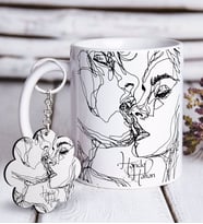 BK Gift Kişiye Özel Öpücük Beyaz Kupa ve Anahtarlık Hediye Seti (Model 1)