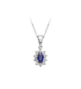 Sirius Pırlanta ve Oval Safir Taşlı Anturaj Kolye 0704P0070