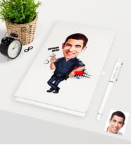 BK Gift Kişiye Özel Bay Polis Karikatürlü Beyaz Defter Kalem Seti - 2