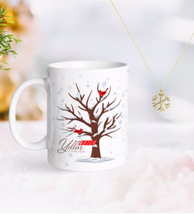BK Gift Kişiye Özel Yılbaşı Mutlu Yıllar Kupa ve Kar Tanesi Kolye-25 (Model 1)
