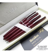 Scrikss 33 4'lü Set Bordo  Dolma Kalem + Roller Kalem + Tükenmez Kalem + Versatil Kalem Set  Scrikss Vintage  Hediye Kalem