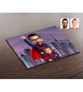 BK Gift Kişiye Özel Süper Baba ve Çocuk Karikatürlü Ahşap Puzzle-1