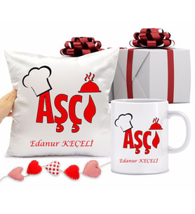 Aşçıya Kupa Bardağı ve Yastığı Hediye Seti (Model 1)