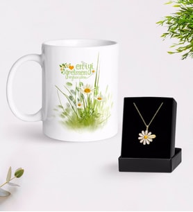 BK Gift Kişiye Özel Papatya Temalı En İyi Öğretmen Kupa Ve Papatya Kolye Hediye Seti-13 (Model 1)