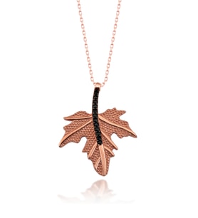 Gümüş Zirkon Taşlı " Çınar Yaprağı " Tasarım Kolye (Rose)