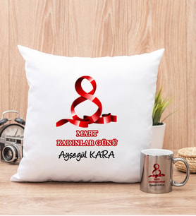 Kadınlar Günü Hediyesi  Yastık ve Silver Kupa Bardak