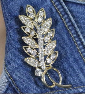 Zirkon Taşlı Gold Yaprak Broş