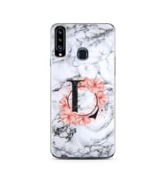 Mermer Çiçekli Harf Tasarım Süper Şeffaf Silikon Telefon Kılıfı Samsung A20s L-H