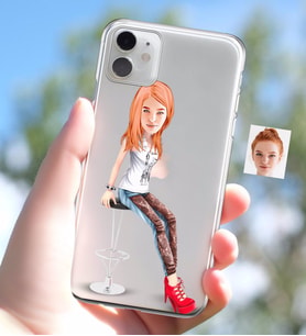 BK Gift Kişiye Özel Bayan Karikatürlü iPhone 11 İnce Şeffaf Silikon Telefon Kapağı-39 (Beyaz)