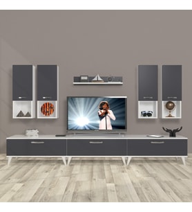 Decoraktiv Eko 8da Mdf Retro Tv Ünitesi Tv Sehpası (Beyaz - Antrasit)
